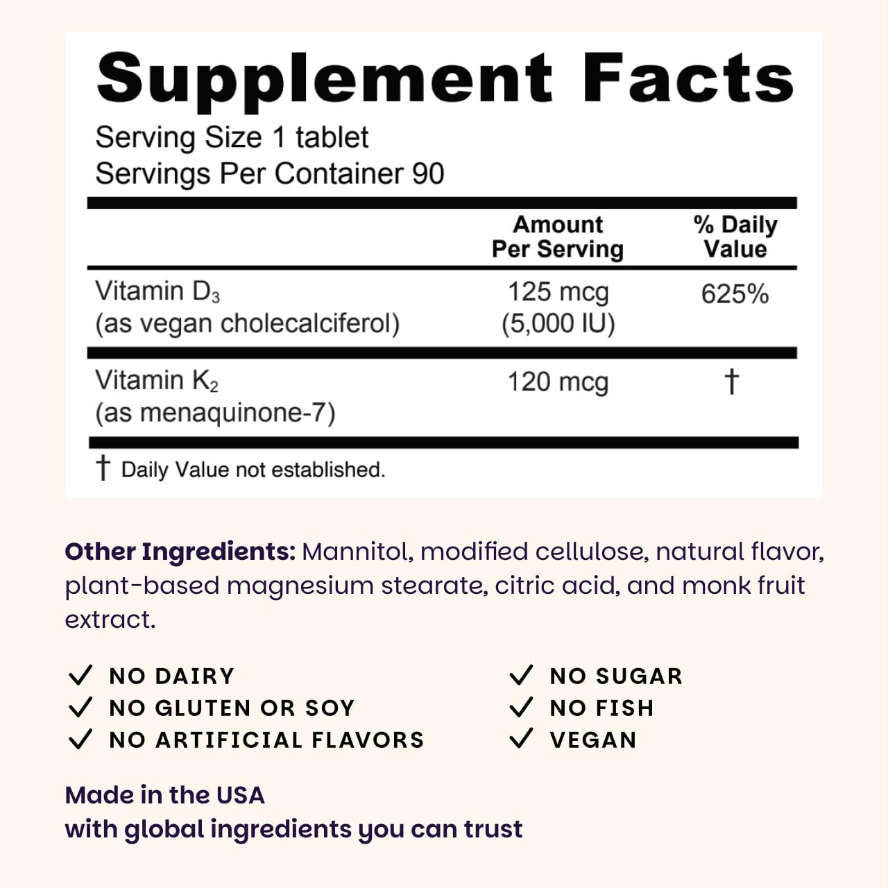 EZ Melts Vitamin D3 + K2 5,000 IU Dissolvable Vegan Tablets, 90 Count