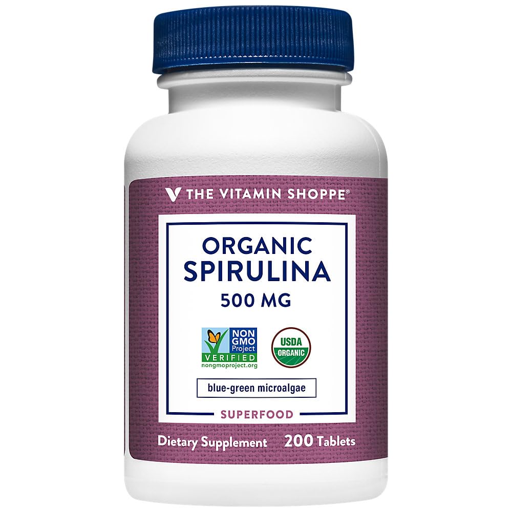 The Vitamin Shoppe Organic Spirulina Blue-Green Microalgae Superfood 500, 200 Tablets