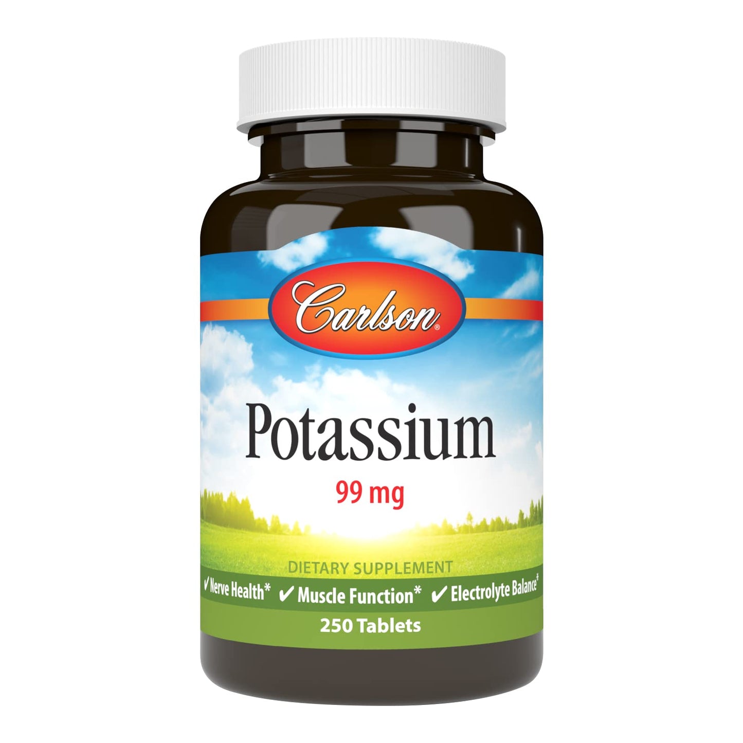 Carlson Potassium 99 mg Promotes Nerve Health & Muscle Function, 250 Tablets