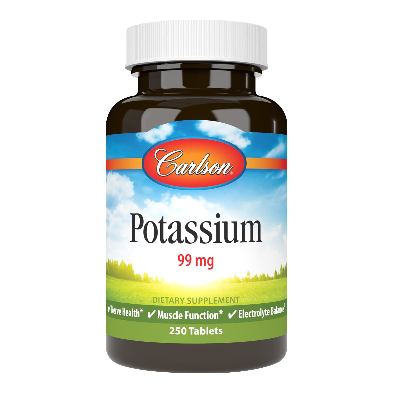 Carlson Potassium 99 mg Promotes Nerve Health & Muscle Function, 250 Tablets