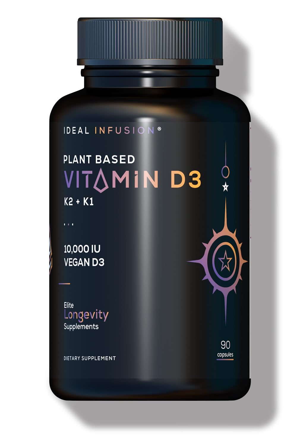 Ideal Infusion Wildcrafted Vegan Vitamin D3 10,000iu with K1 K2 Capsules, 90 Count