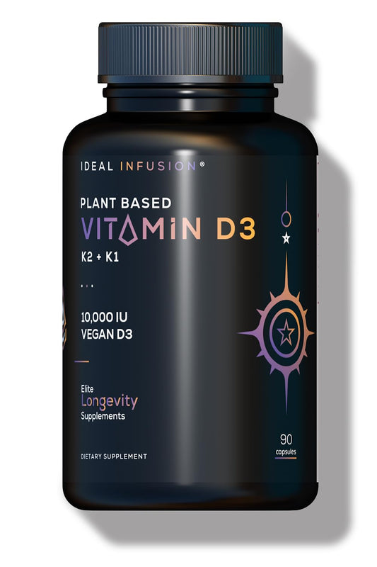 Ideal Infusion Wildcrafted Vegan Vitamin D3 10,000iu with K1 K2 Capsules, 90 Count
