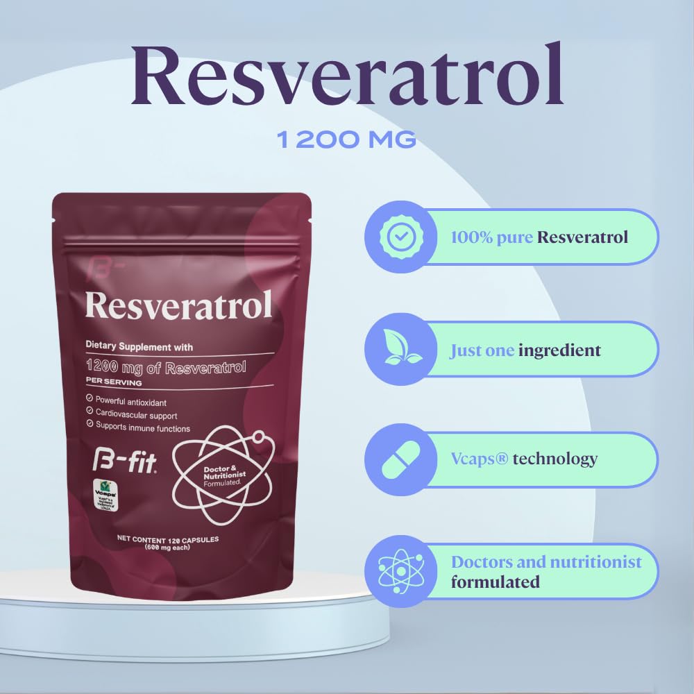 B-fit Resveratrol Supplement 1200mg Capsule, 120 Count