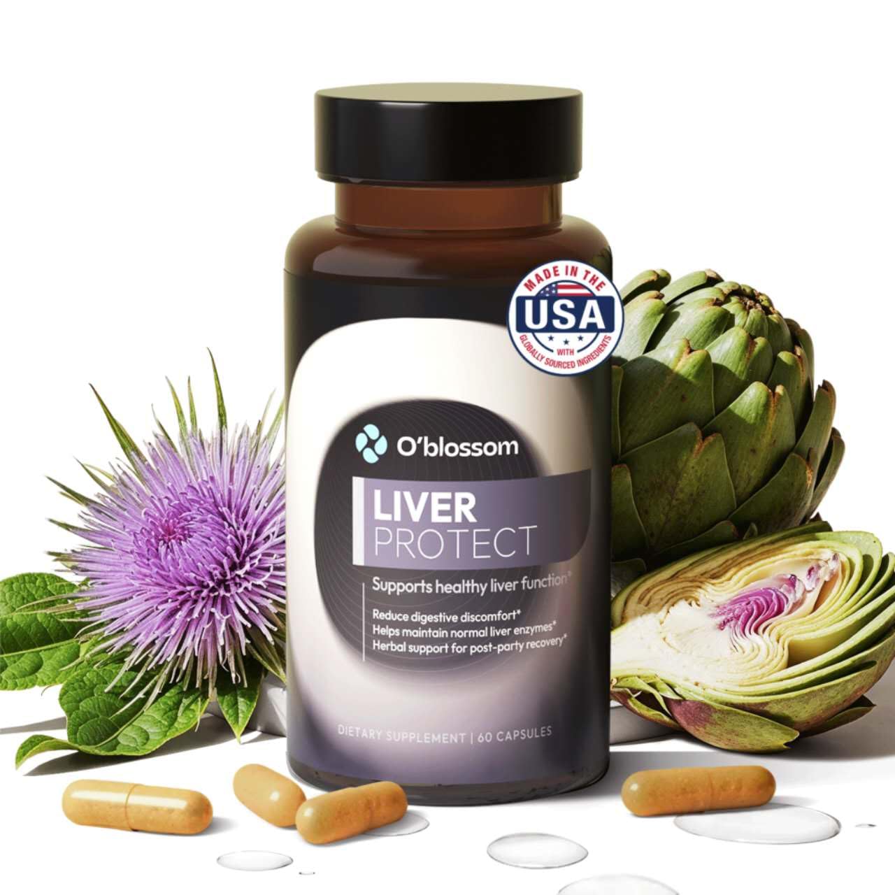O'blossom Liver Protect Liver Cleanse Drops with Milk Thistle Capsules 60