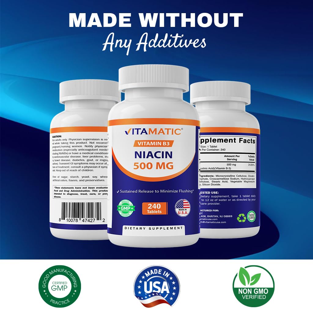 Vitamatic Niacin (Vitamin B3) 500mg, Sustained Release, 480 Tablets