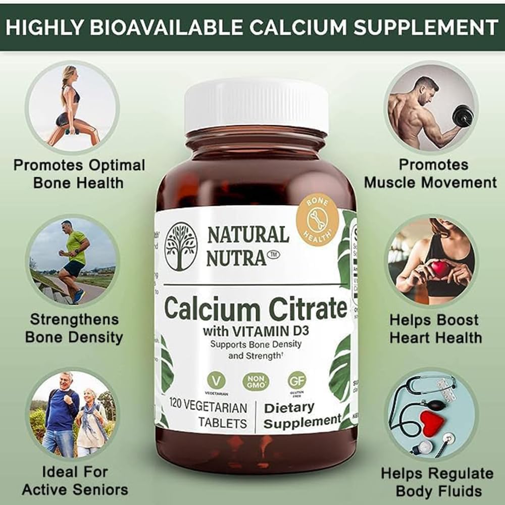 Natural Nutra Calcium Citrate with Vitamin D3 Tablets, 120 Count