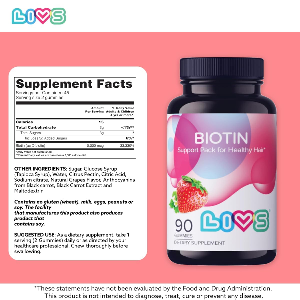 LIVS Biotin 10000mcg Gummies 90 Count