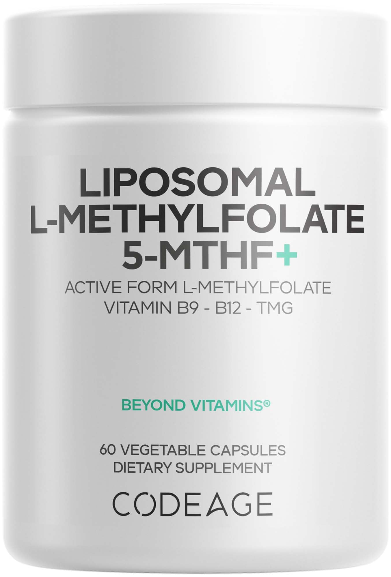 Codeage Liposomal L-Methylfolate 5-MTHF+ Active Vitamin B9, Methylcobalamin B12, Betaine TMG, B6-2-Month Supply Multivitamins - Liposomal Delivery - Bioavailable B-Vitamin Complex, 60 Capsules