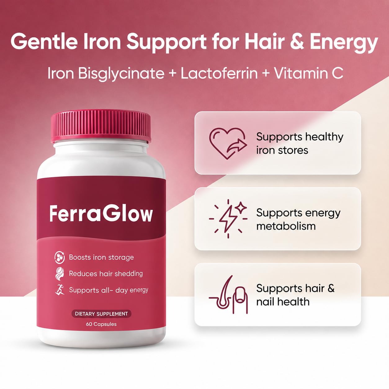 Megacephalus Ferraglow Ferritin Supplement for Women Capsules 60 Count
