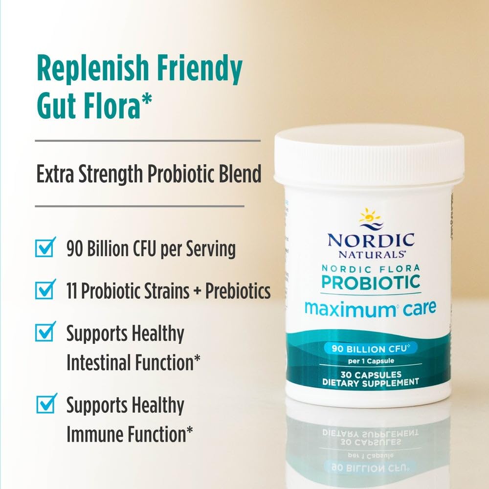 Nordic Naturals Nordic Flora Probiotic Maximum Care Immune + Digestive, Vegan Capsule, 30 Count