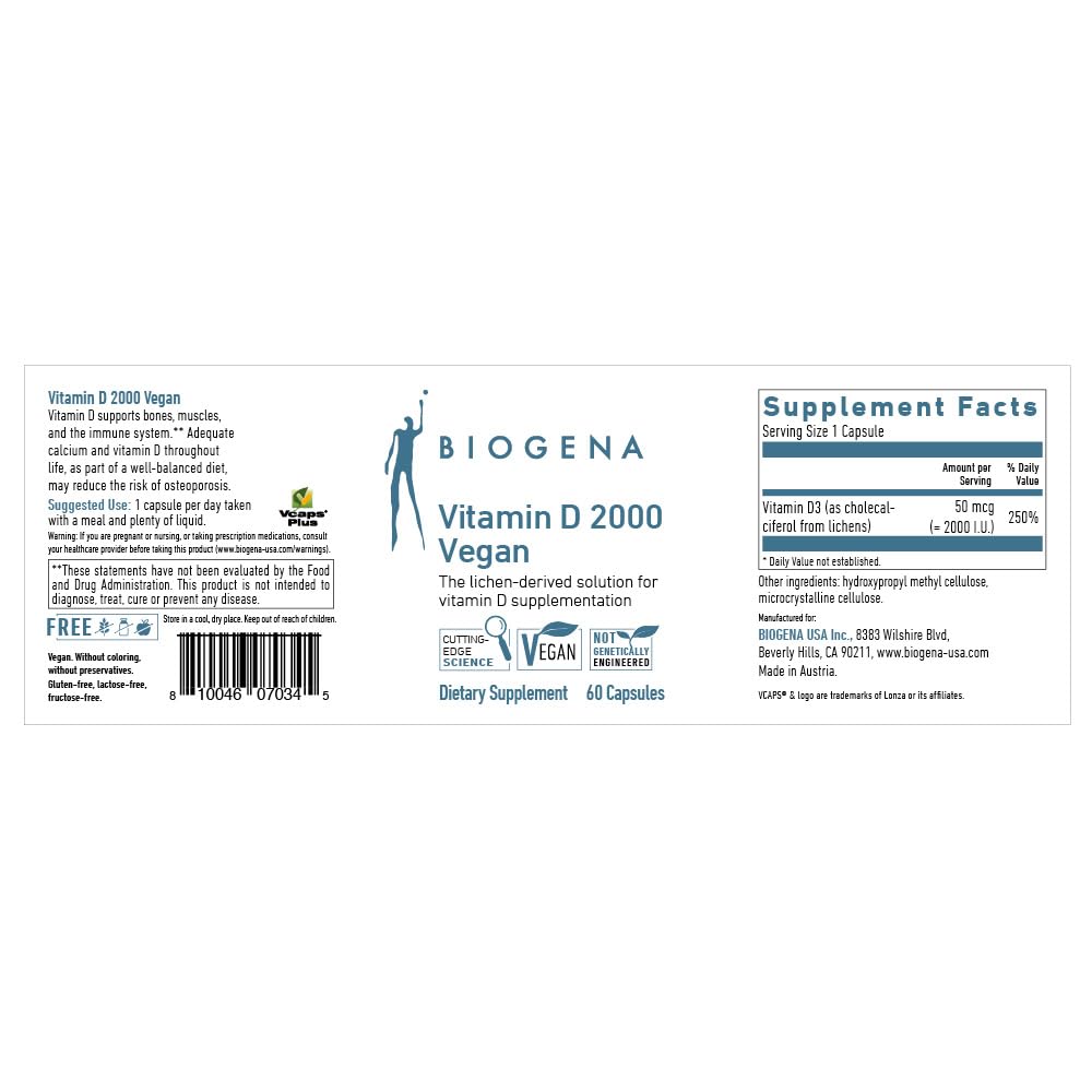 Biogena Vitamin D 2000 Vegan Formula Vitamin D3 Capsule, 60 Capsules