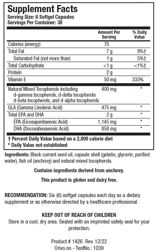 Biotics Research EFA-SIRT Supreme-BC EPA, DHA, GLA from Black Currant Seed Oil, Natural Mixed Tocopherols Softgel, 180 Count