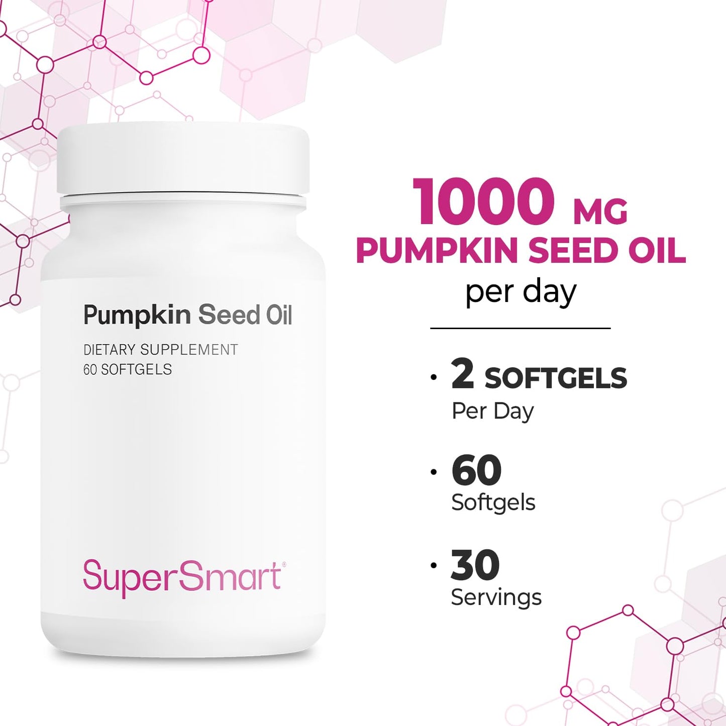 Supersmart Pumpkin Seed Oil Supplement 1000mg per Day (+ Vitamin E) - Pumpkin Seed Oil for Hair Growth Softgels 60