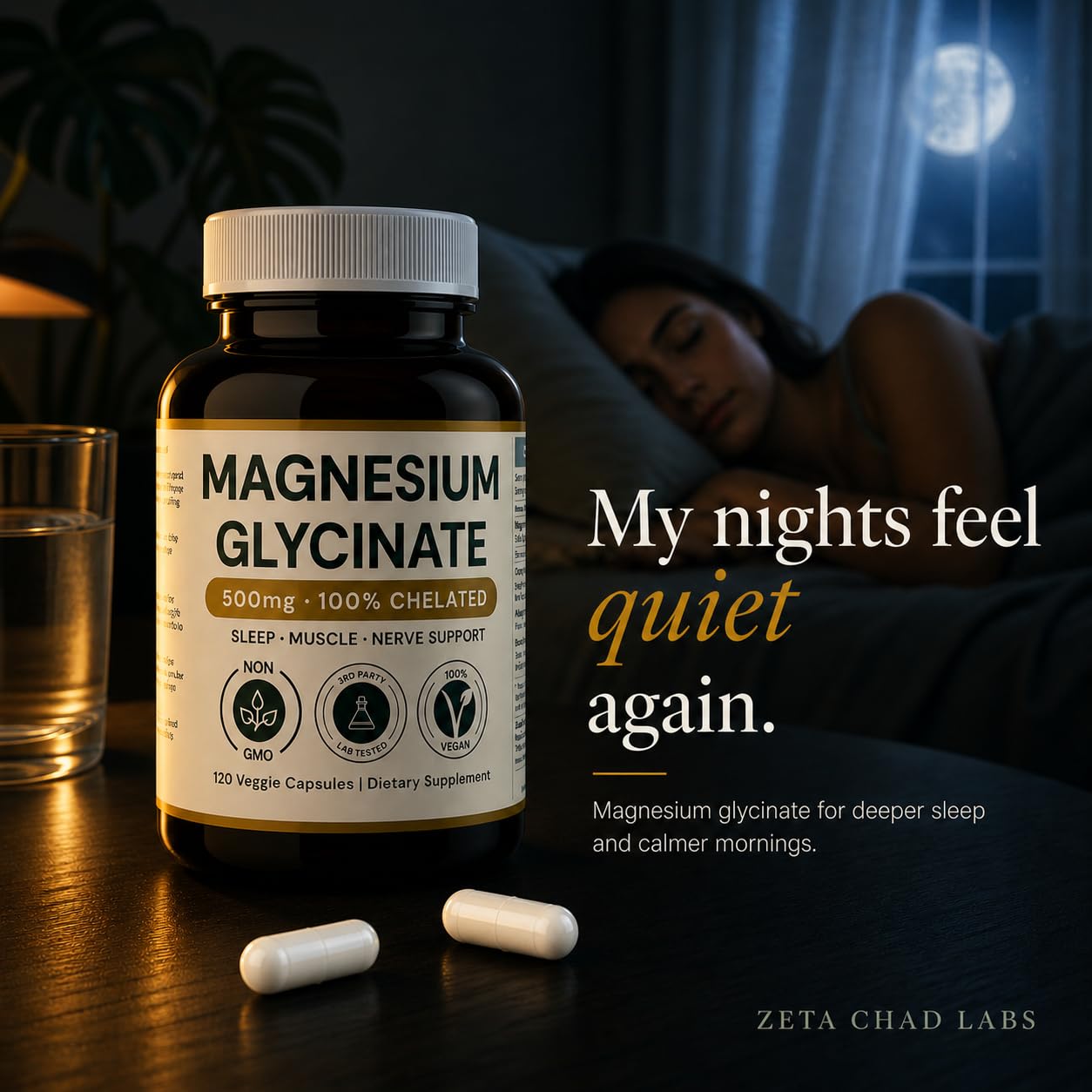 Zeta Chad Labs Magnesium Glycinate 500mg Capsules, 120 Count