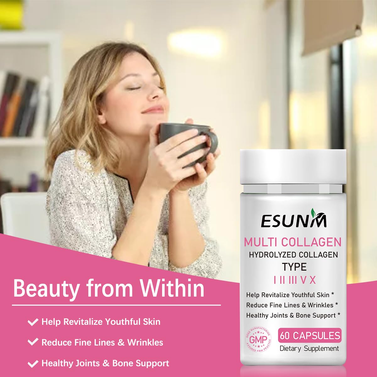 ESUNM Multi Collagen Capsules for Women & Men, 60 Capsules
