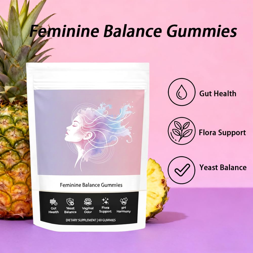 Umizze Feminine Balance Gummies Yeast Balance, Gut Health Vaginal pH Harmony & Microbiome Flora Support, Vegan Pineapple Flavored, 60 Gummies