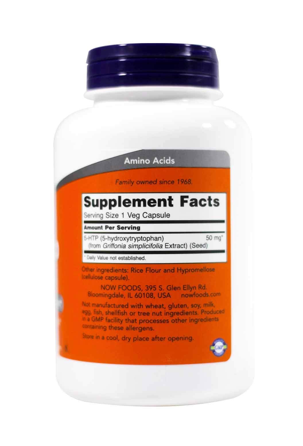 NOW Foods 5-HTP (50 Milligram) Capsule, 180 Capsules