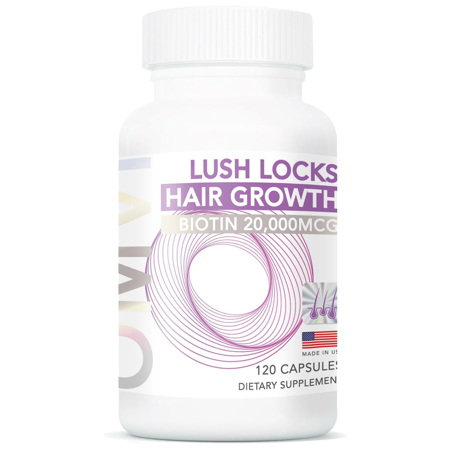 Omvi Hair Growth Supplement with Biotin 20,000mcg, Collagen, Keratin, Vitamin A, C, D3 & B12, Stronger Hair, Skin and Nails, Non-GMO, Gluten Free, 120 Capsules