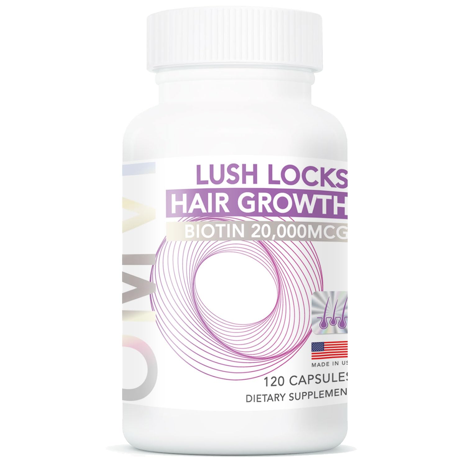 Omvi Hair Growth Supplement with Biotin 20,000mcg, Collagen, Keratin, Vitamin A, C, D3 & B12, Stronger Hair, Skin and Nails, Non-GMO, Gluten Free, 120 Capsules