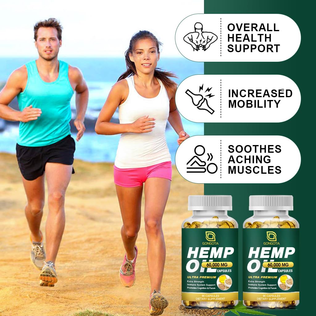 GONGOTA Hemp Oil Capsules 60,000 Max Strength, 100% Organic Hemp Oil, 180 Capsules
