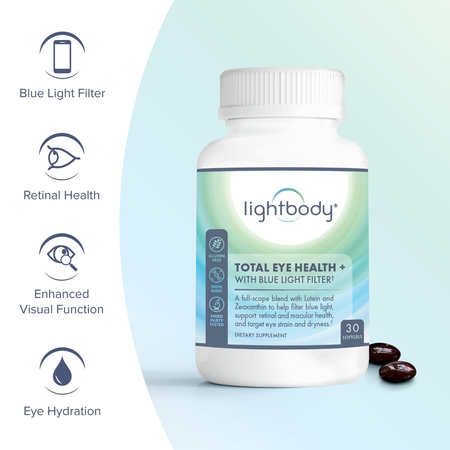 Lightbody Total Eye Health+ Lutein and Zeaxanthin Eye Supplements with Plant Extracts for Visual Wellness & Daily Comfort Non-GMO Eye Vitamins for Adults Softgel, 1 Count