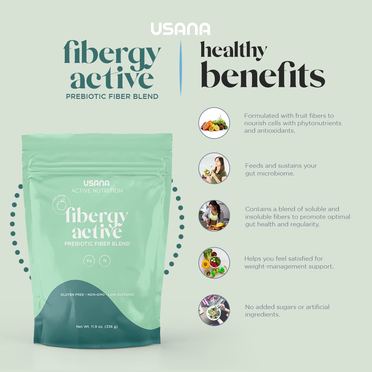 USANA Fibergy Active with Prebiotic Fiber for Gut Health Powder 13.8 oz