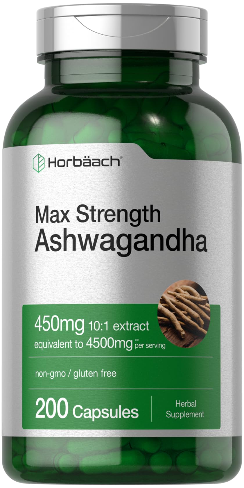 Horbäach Ashwagandha Supplement for Women and Men Max Strength Herb Root Extract with Black Pepper Extract 200 Capsules