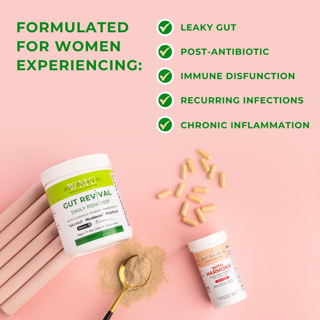 With Meraki Co. Gut Revival for Microbiome Balance and Gut Health Support Powder, 7.73 Ounce