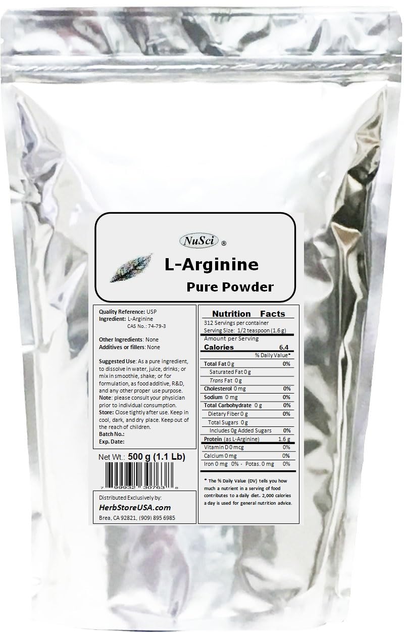 NuSci L-Arginine Powder Pure Base Form, 16 oz
