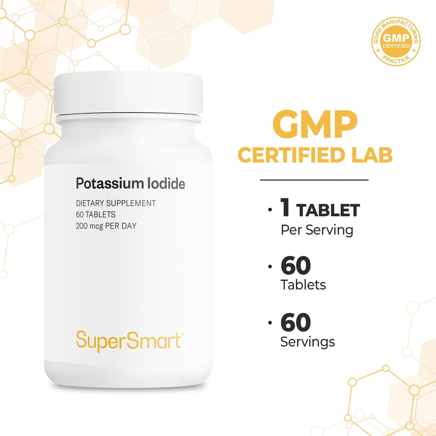 Supersmart Potassium Iodide KI 200mcg per Day (Stable Iodine) - High Potency Shield, Non-GMO & Gluten Free, 60 Tablets