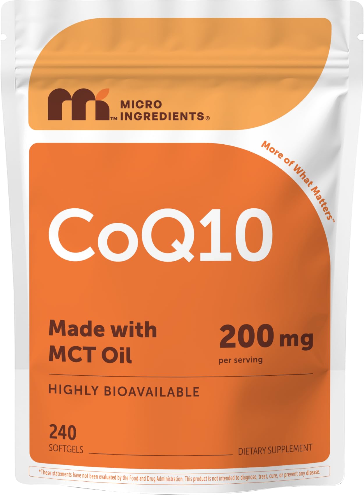 Micro Ingredients CoQ10 200mg Per Serving Softgels, 240 Count