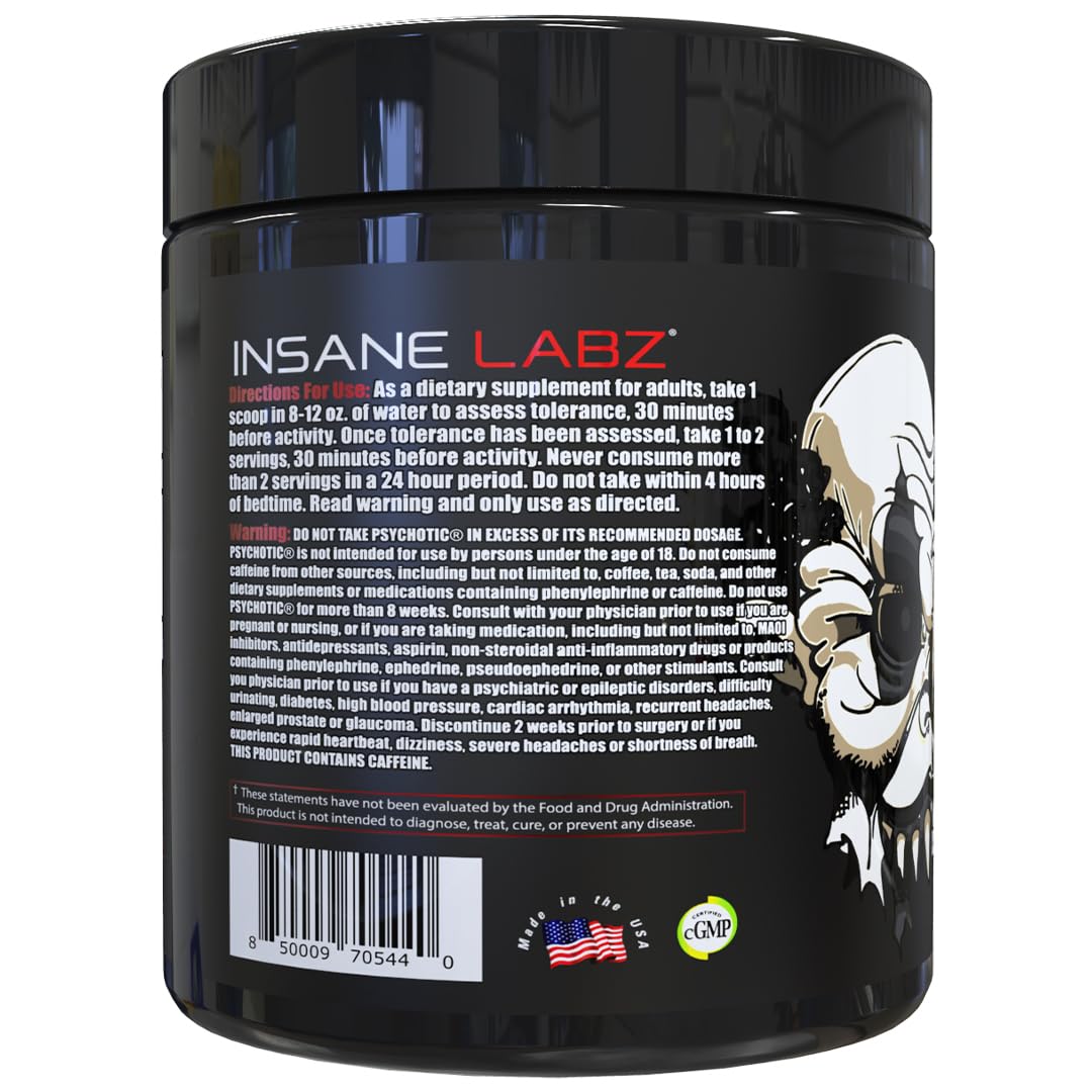 Insane Labz Psychotic Black Edition Mid Stimulant Pre Workout Powder, 7.8