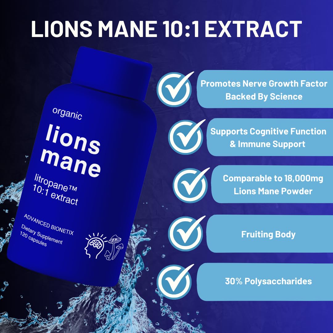 Advanced Bionetix Organic Lions Mane Supplement Capsules 120