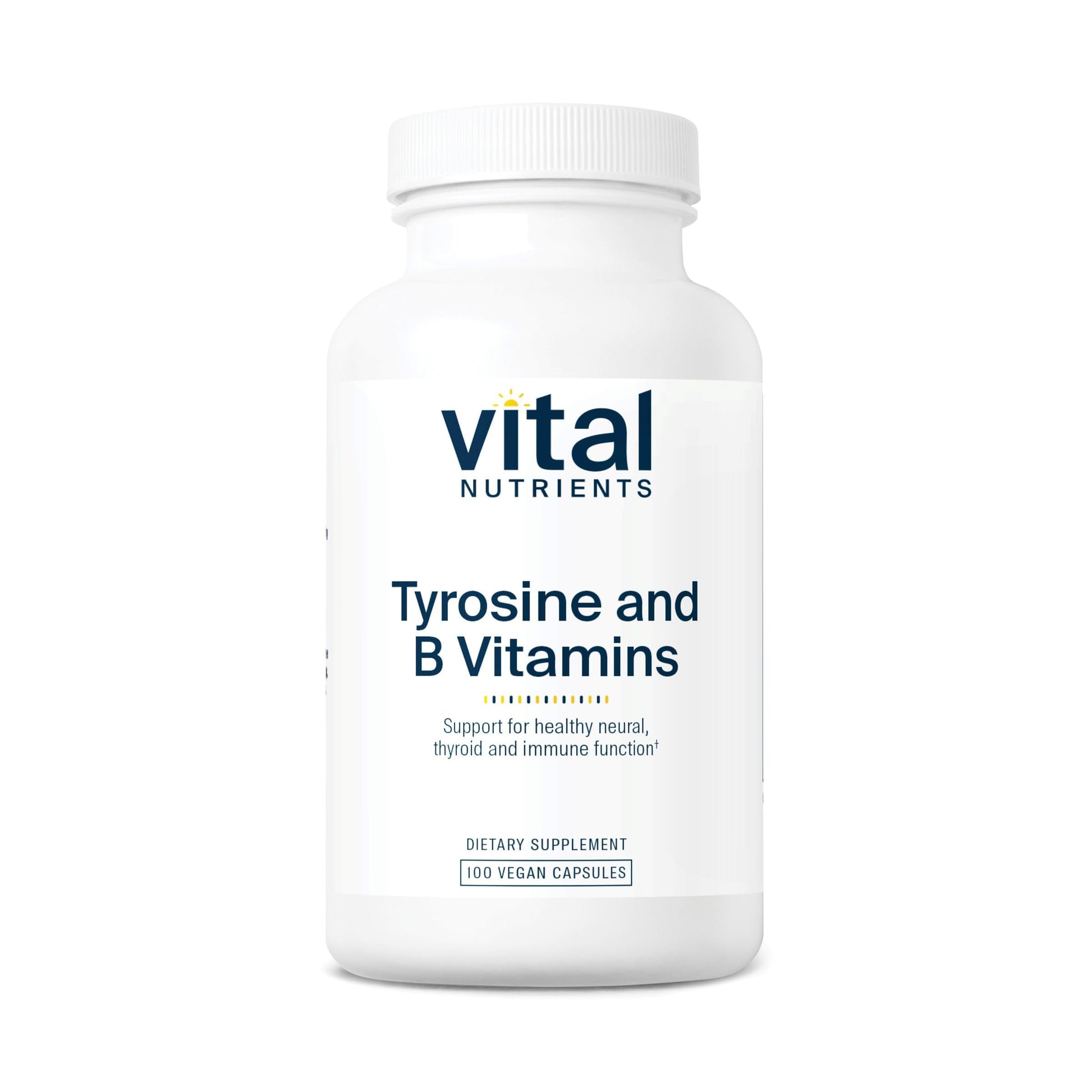 Vital Nutrients Tyrosine and B Vitamins - Thyroid, Immune, and Nerve Support Formula - Adrenal Support Complex Capsule 100 Capsules