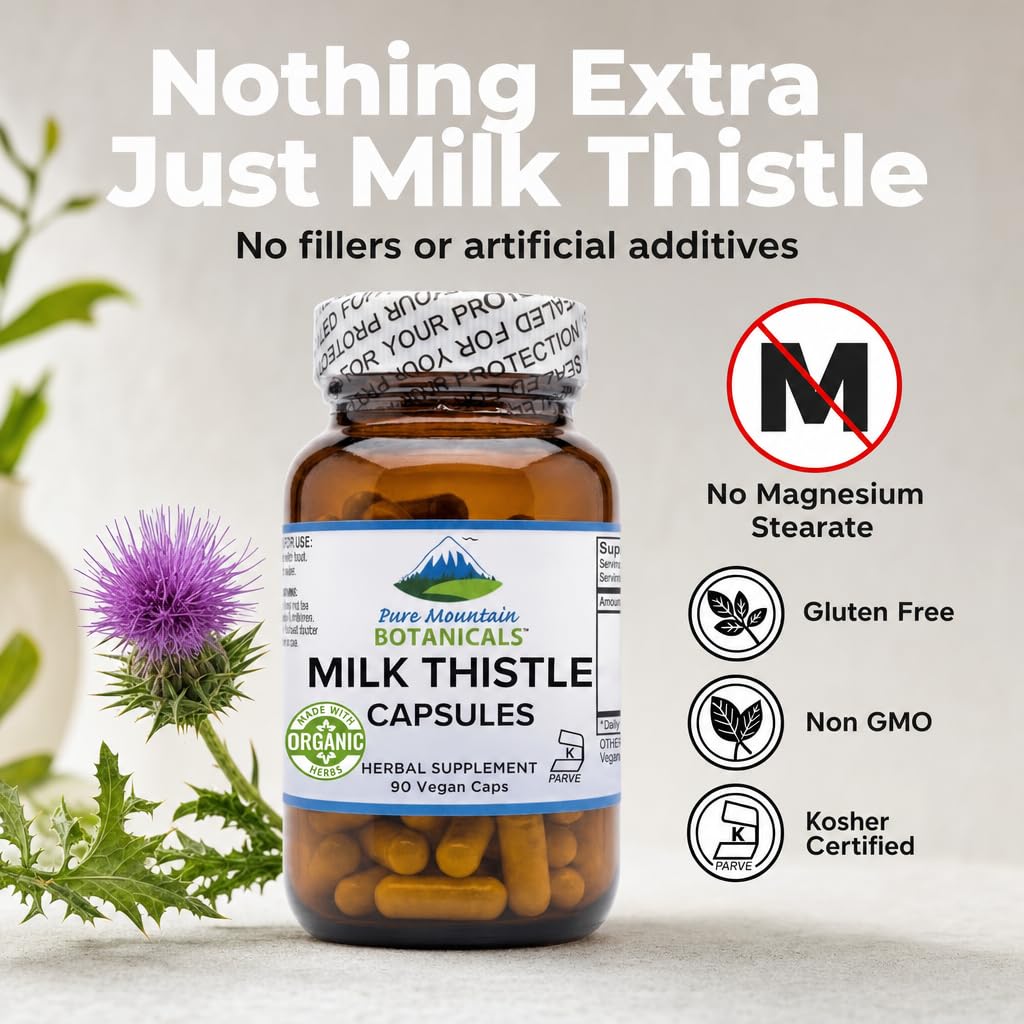 Pure Mountain Botanicals Milk Thistle Supplement Capsules, 90 Count