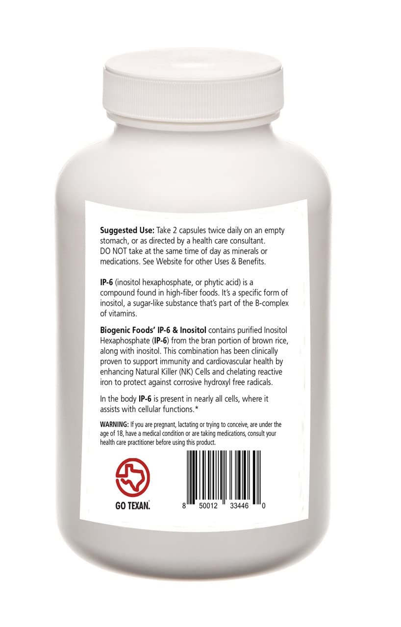 Biogenic Foods IP6 - Inositol Hexaphosphate & Inositol - Natural Immune Support Veggie Capsules 120 Capsules