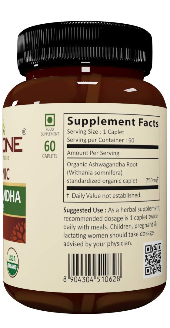 VEDAONE Organic Ashwagandha Caplets 750mg, 60 Caplets