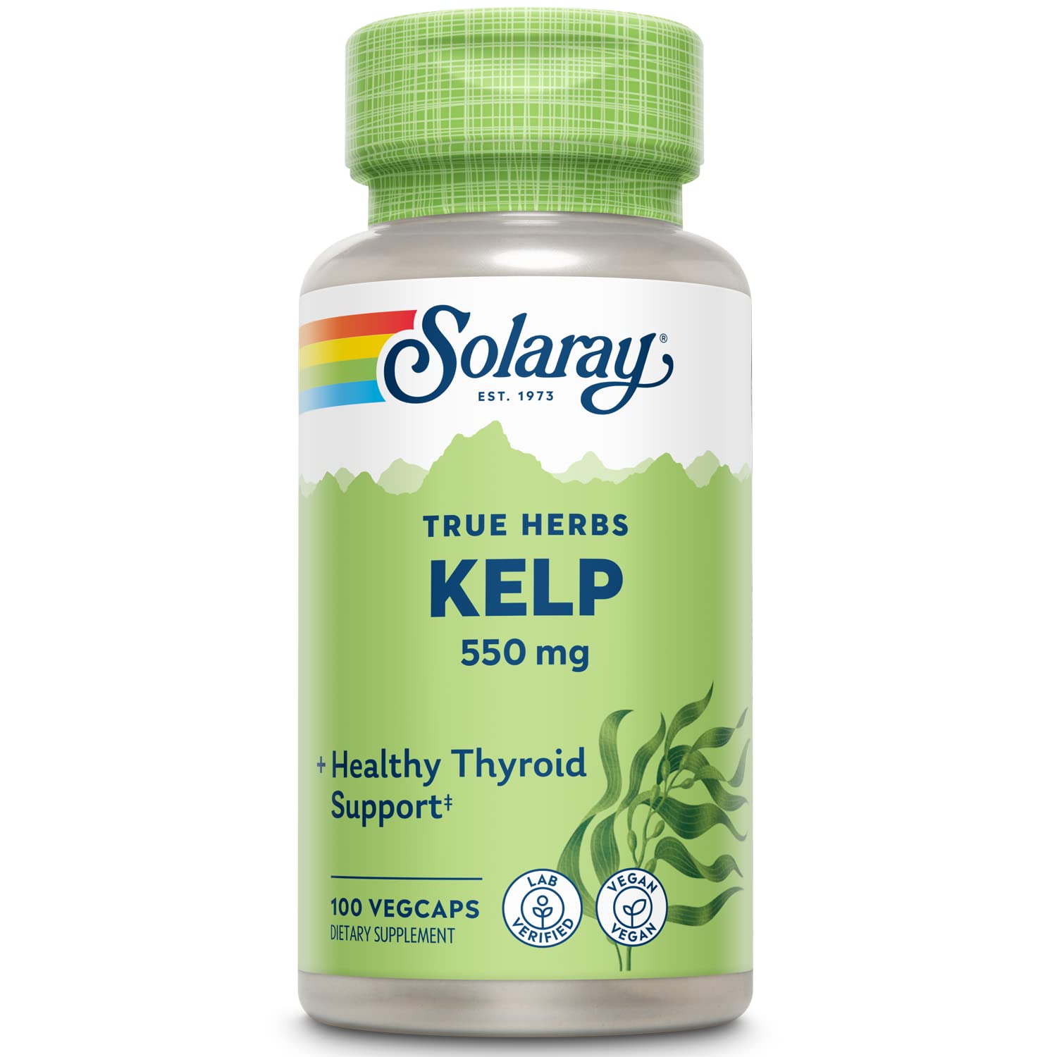 Solaray Kelp 550 mg with Folic Acid for Healthy Thyroid Function, Energy & Metabolism Support, Non-GMO, Capsules, 100 Count