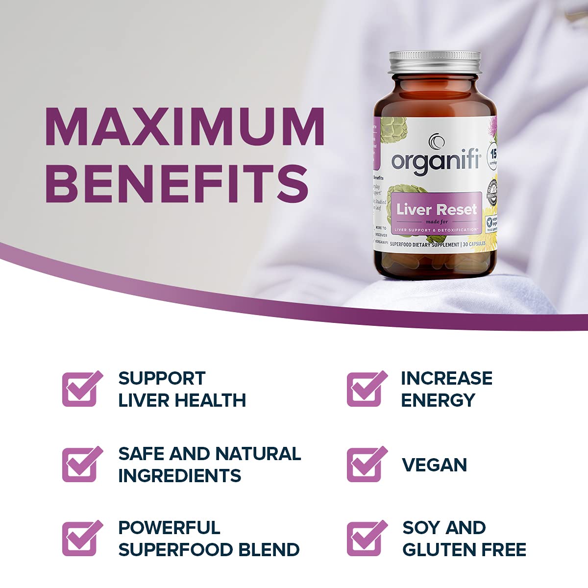 Organifi Liver Reset - Liver Detox - Digestive and Immune Support - Promotes Cellular Energy Production, 30 Capsules