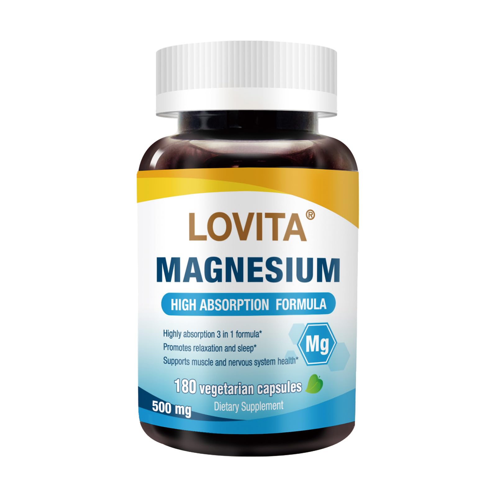 LOVITA Triple Magnesium Complex 500mg Capsules, 180 Count