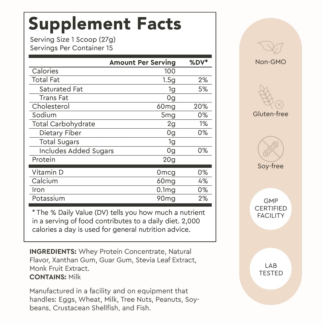 Alaya Naturals Grass Fed Whey Protein Powder Vanilla Flavor, All Natural, Hormone Free, 13.9 Ounce