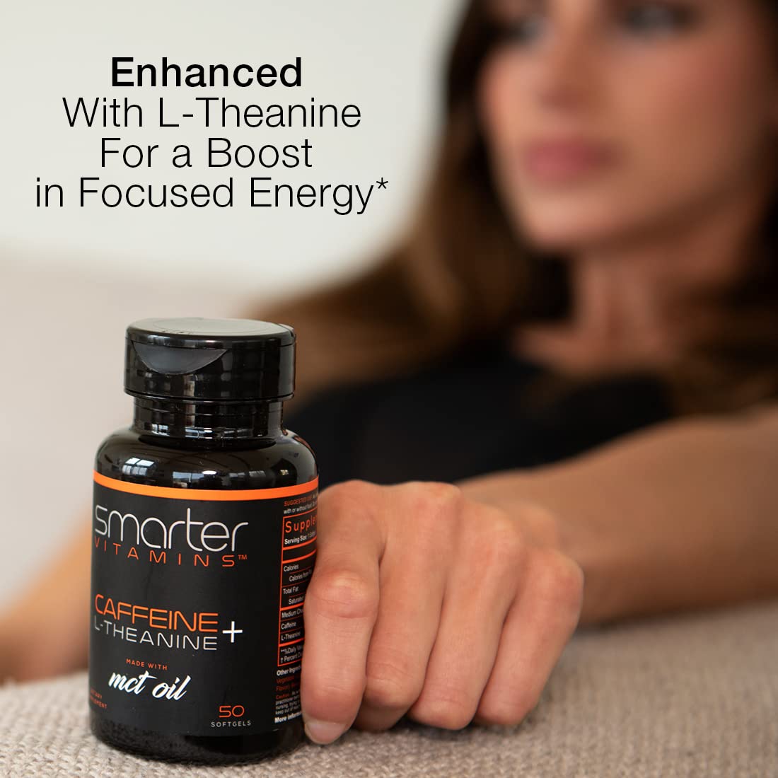SmarterVitamins 200mg Caffeine + 100mg L-Theanine + Coconut MCT Oil Extended Release Softgels, Energy & Focus, 150 Count