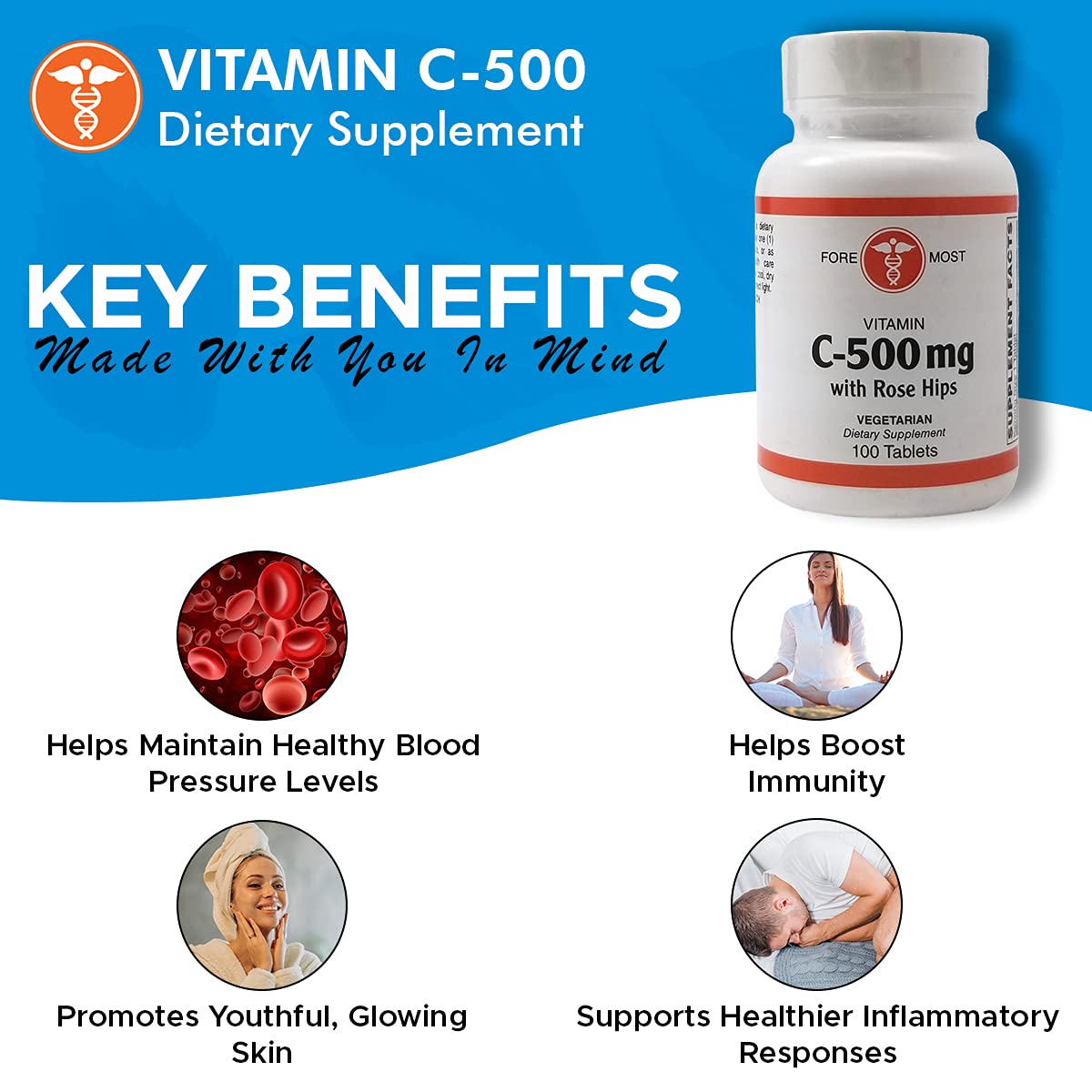 Holistic Health Vitamin C-500 with Rose HIPS 100 Tablets
