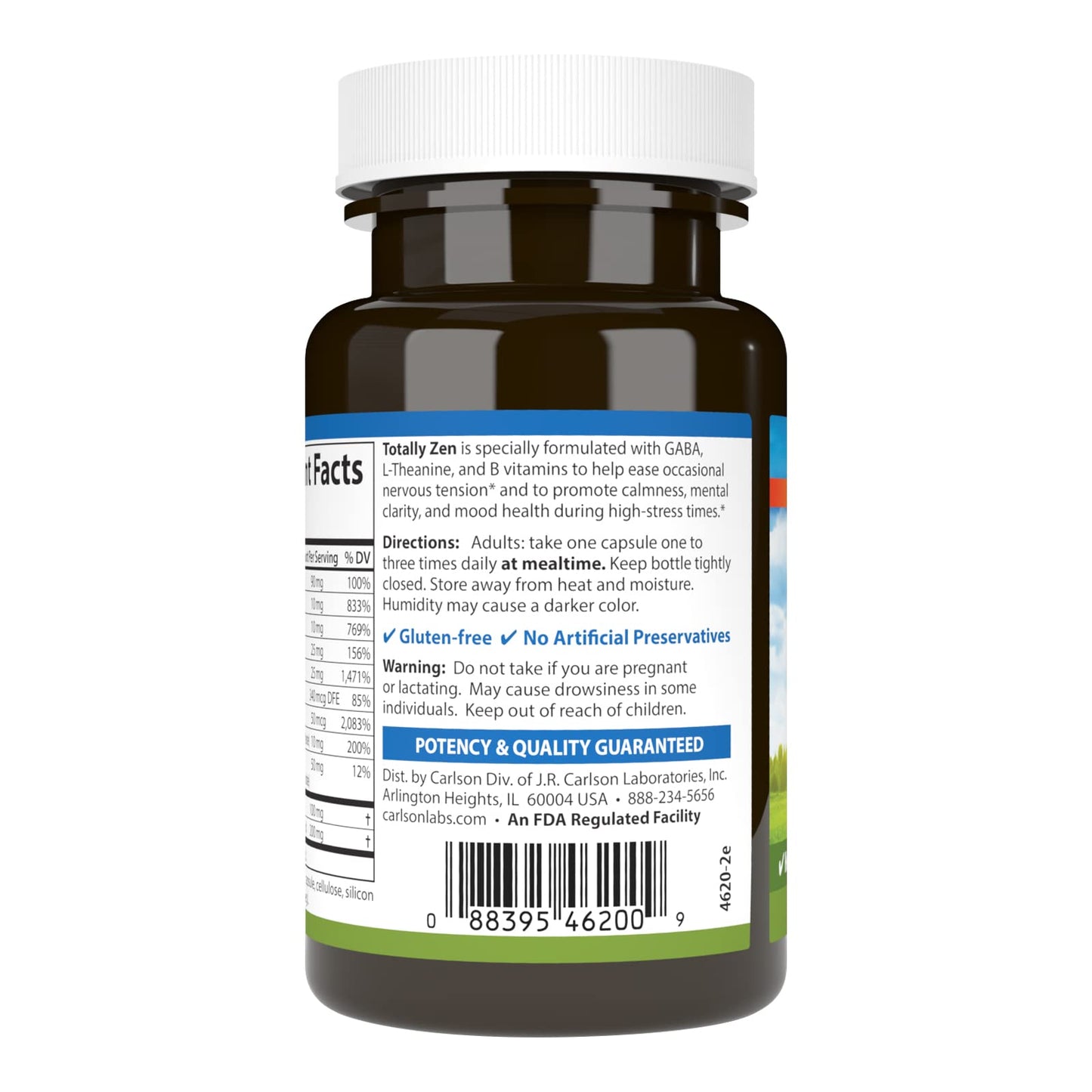 Carlson Totally Zen, GABA, L-Theanine Capsules 30 Capsules