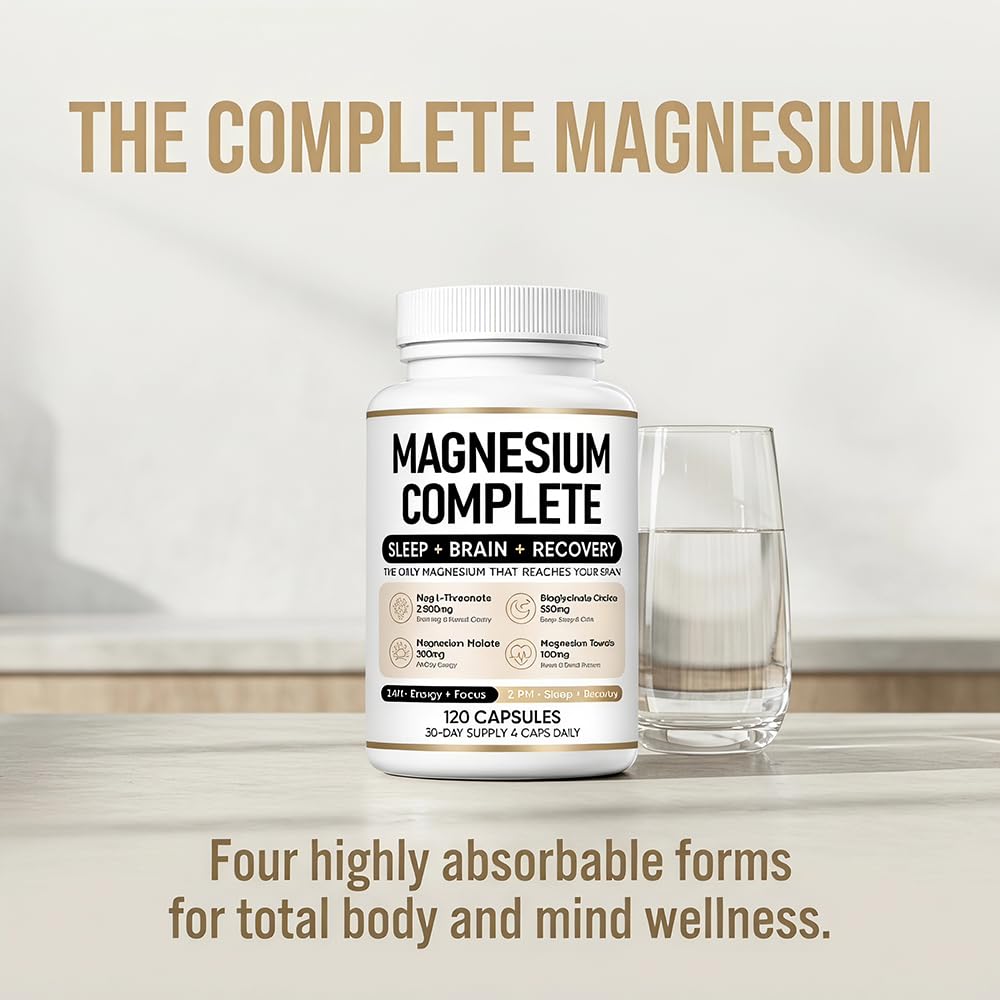 VERTISOOTH Magnesium Complex Capsules (4 in 1) with Glycinate, L-Threonate, Malate & Taurate, Chelated for Better Absorption, Energy Support, 120 Capsules