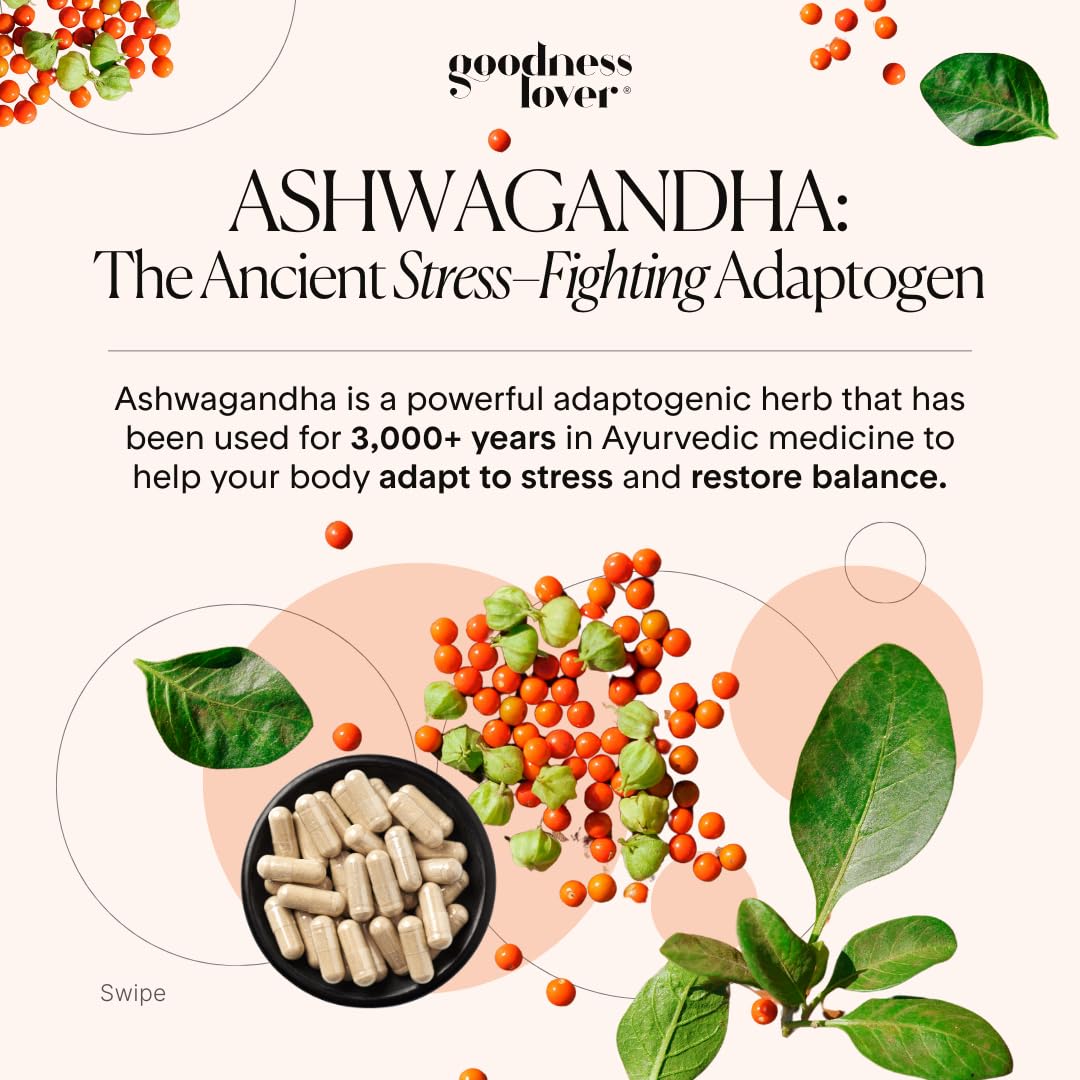 Goodness Lover Ashwagandha Supplement With Black Pepper Capsules, 60 Count