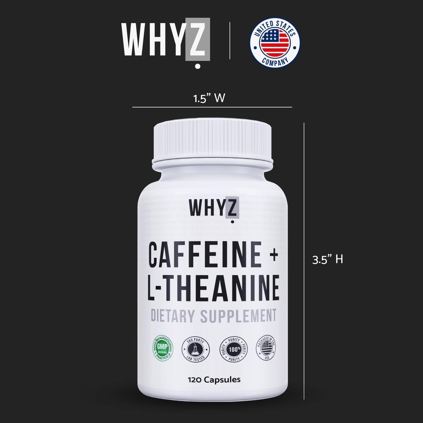 WHYZ Caffeine Pills with L-Theanine Capsules, 120 Capsules