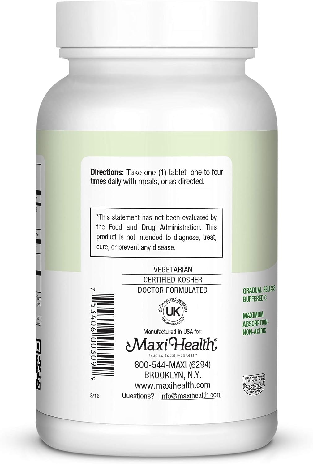 Maxi Health Vitamin C 1050mg Buffered C Complex with Calcium Ascorbate & Bioflavonoids, 90 Tablets