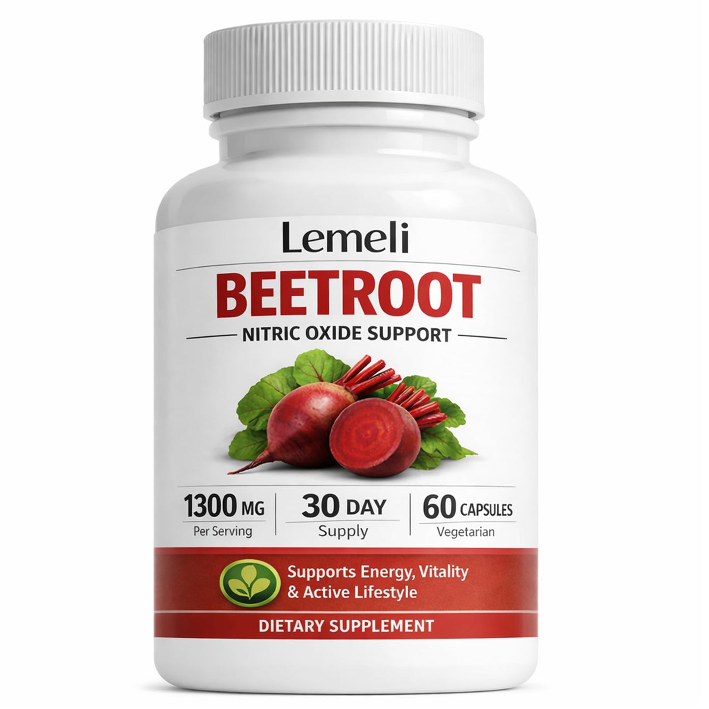 Lemeli Beetroot Capsules 1300mg Per Serving, Plant-Based Beet Root Extract Supplement, Antioxidant-Rich Superfood Formula, Daily Energy & Active Lifestyle Support, 60 Capsules