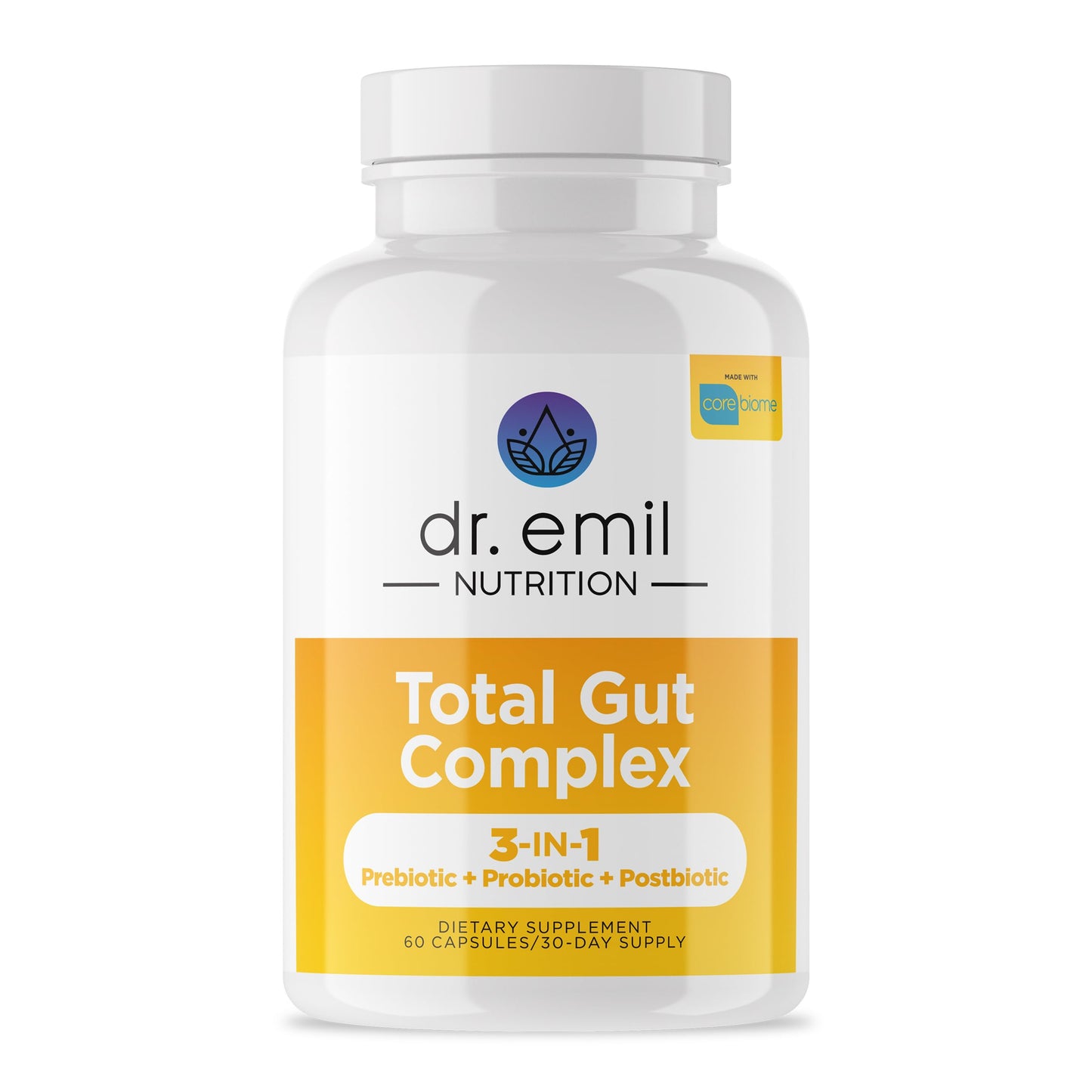 Dr. Emil Nutrition Total Gut Health Complex Prebiotic, Probiotic & Postbiotic Supplement Capsules, 60 Count